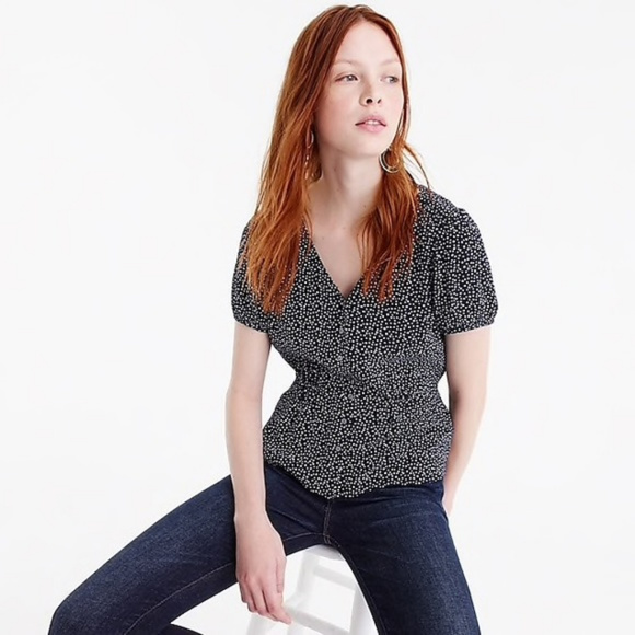 J. Crew Star Print Peplum Shirt 0 XS Viscose - Picture 1 of 5